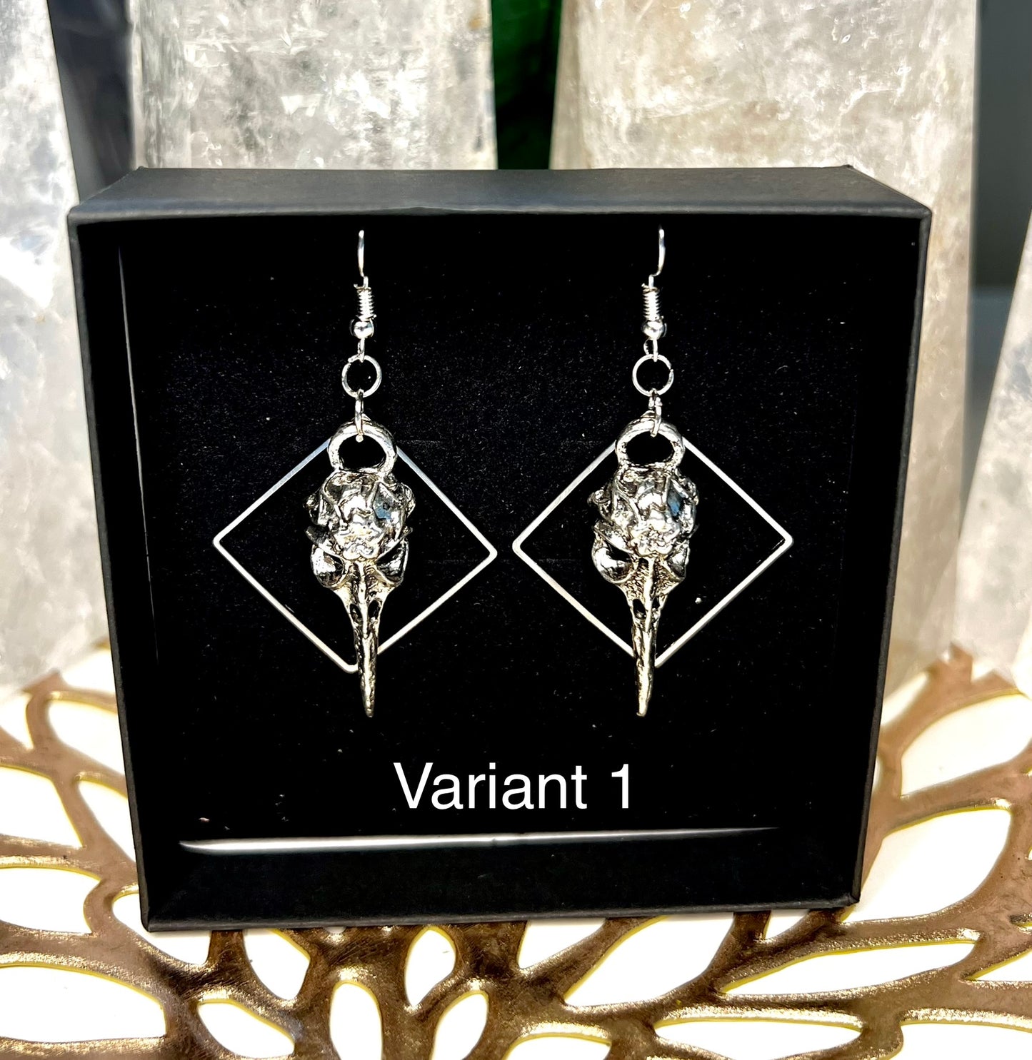 Morrigan bird skull earrings