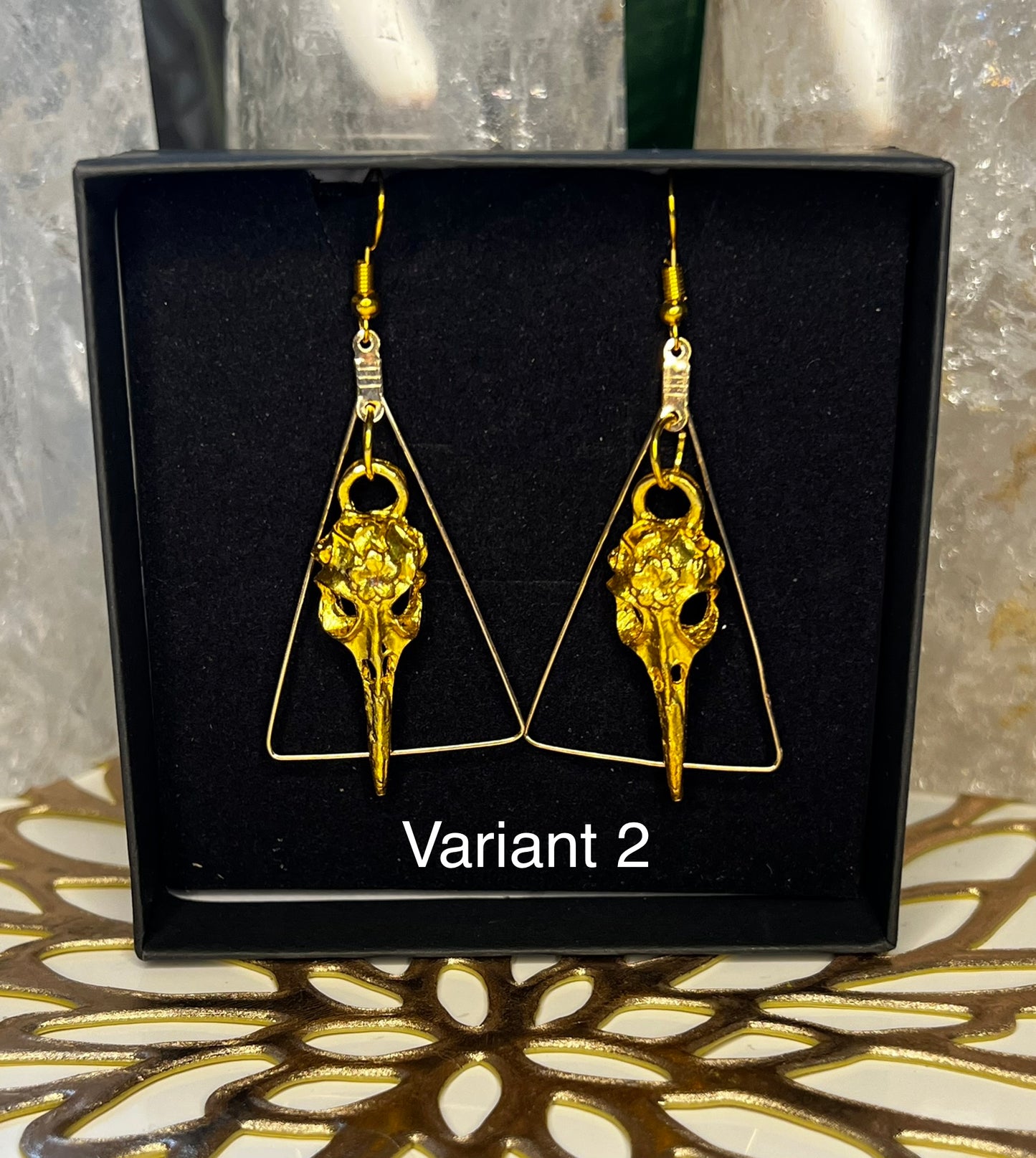 Morrigan bird skull earrings