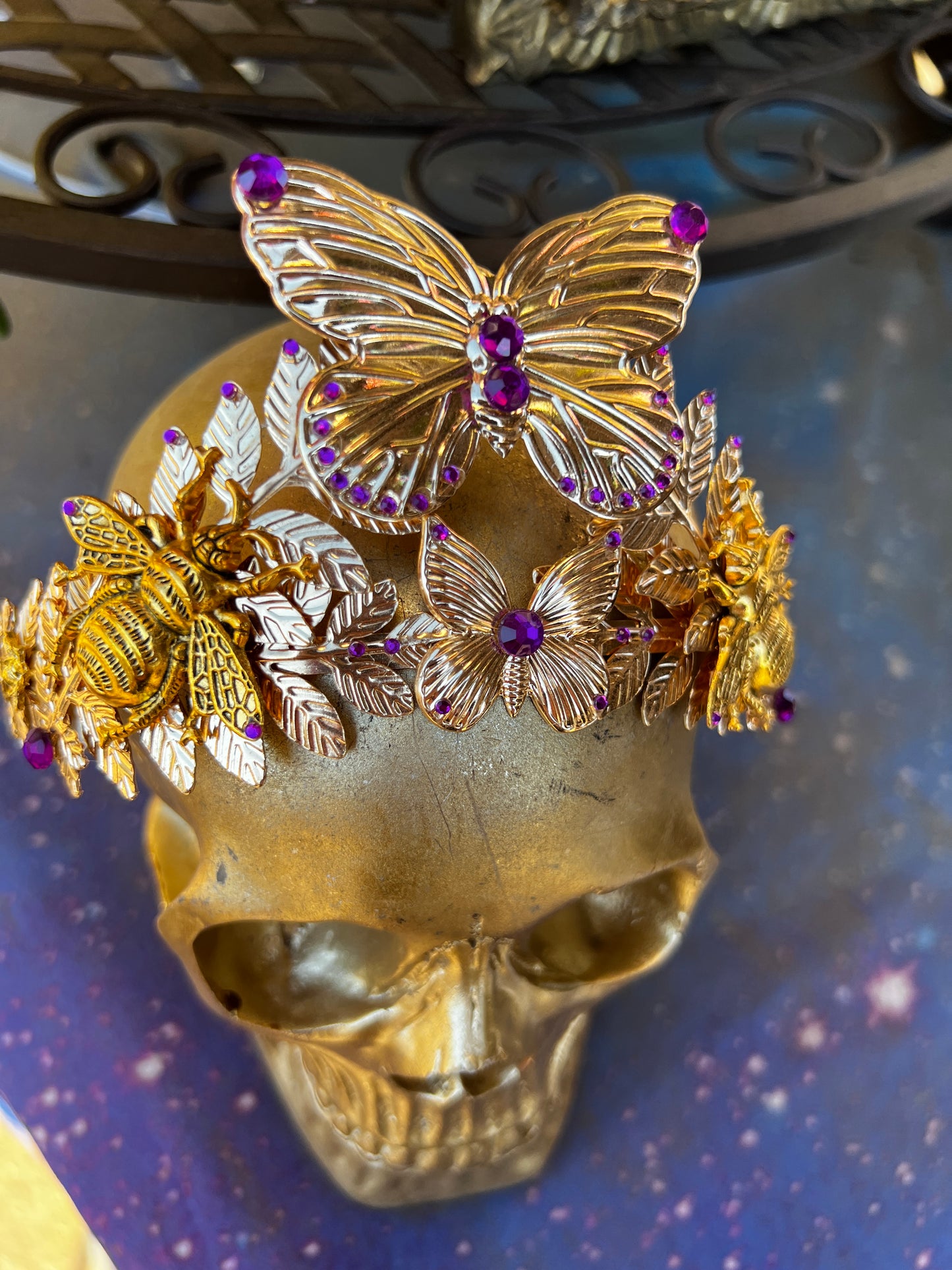 Gold and Purple Butterfly Crown