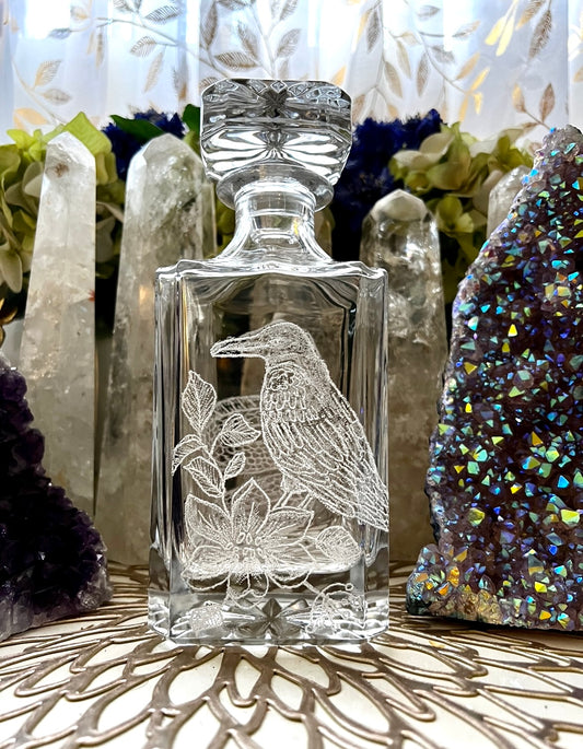 Hand carved Corvid Glass Decanter